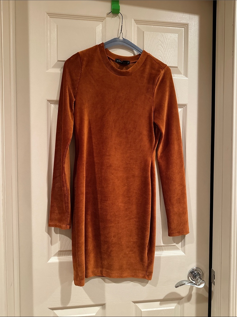 Revamped Rust Orange Velvet Long Sleeve Dress